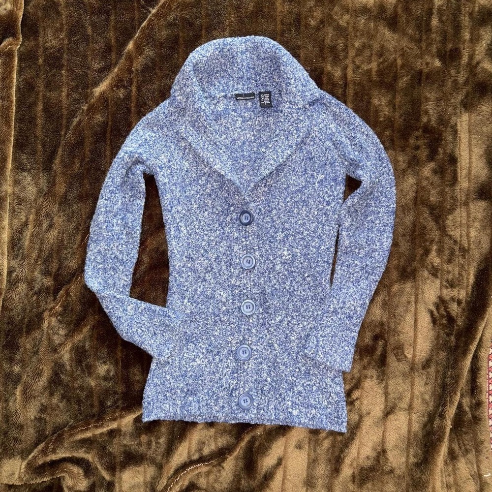 Moda International Cardigan Sweater Women Small Blue Excellent Shawl Collar Wool